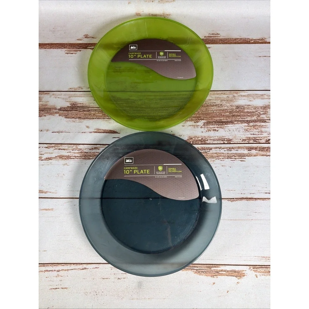 REI Campware 10 Inch Plates Lot of 2 Green Gray Camping Outdoor Dishes